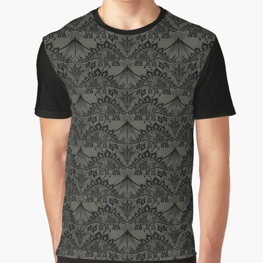 Stegosaurus lace vintage graphic t-shirt with detailed, delicate floral pattern