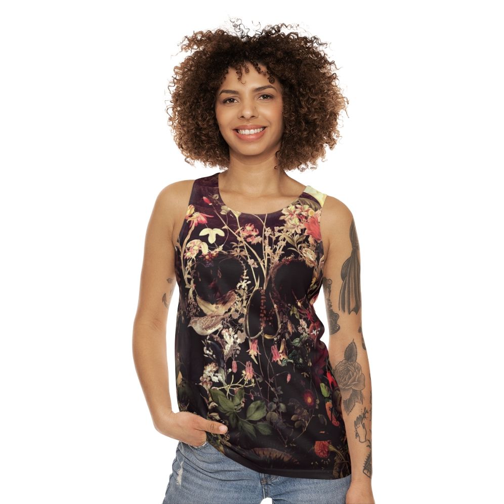 Floral skull unisex tank top - women