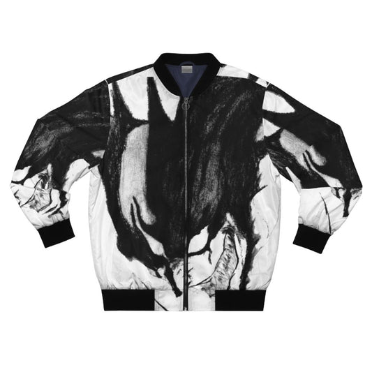 Devilman Crybaby inspired black and white bomber jacket with anime and superhero design elements