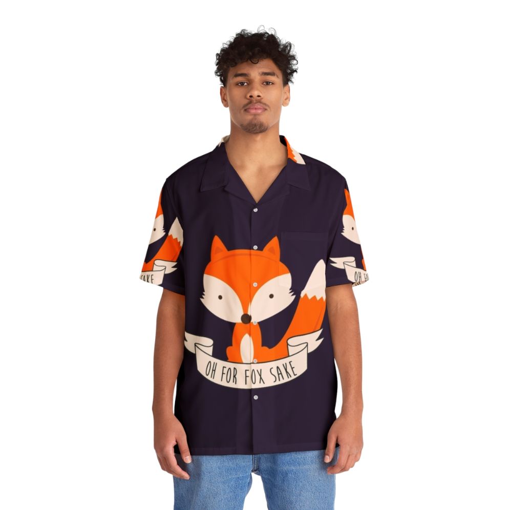 Colorful Hawaiian shirt featuring a playful fox print design - People Front