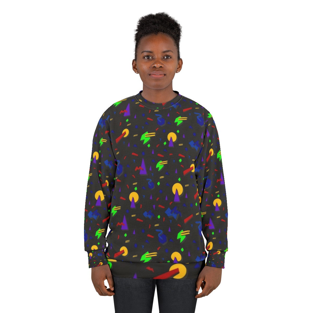 Neon 90s retro sweatshirt with glow-in-the-dark patterns - women