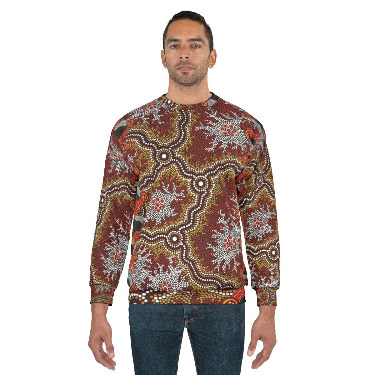 Authentic Aboriginal Art Sweatshirt with Emu and Dot Designs - men