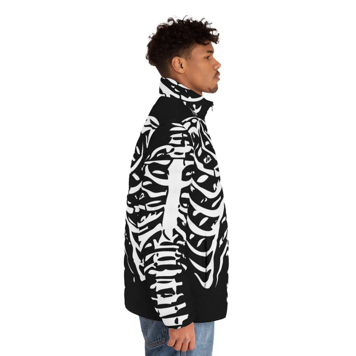 Skeleton rib cage puffer jacket with a unique and spooky design - men side right