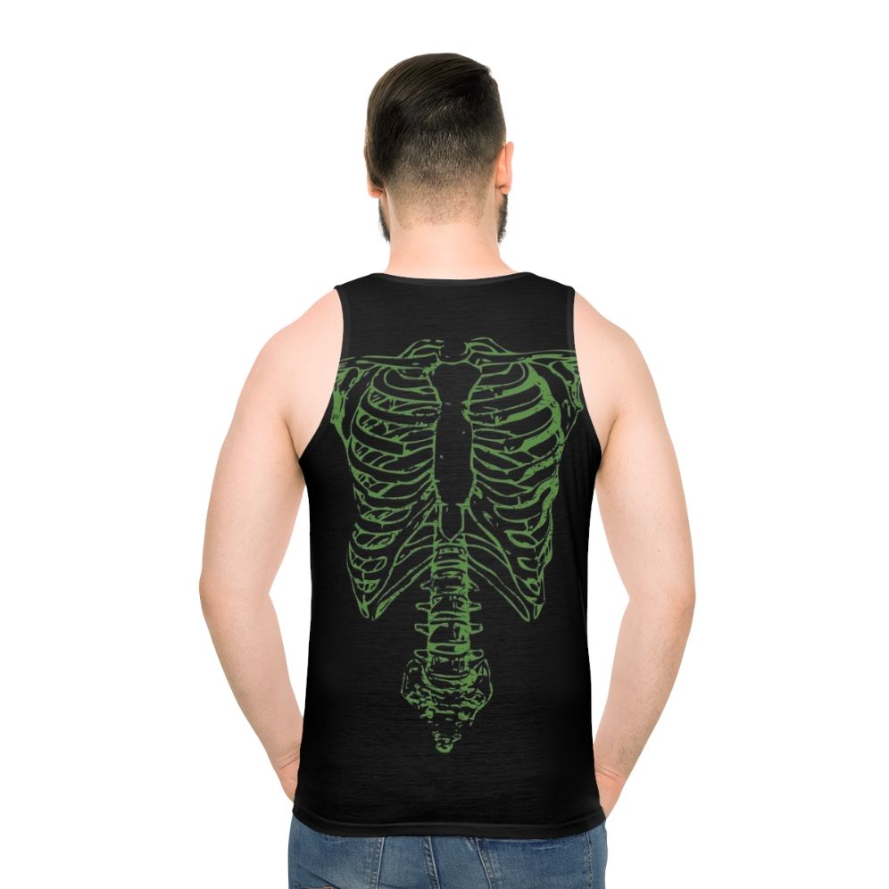 Unisex tank top with a heavy metal skeleton print - men back