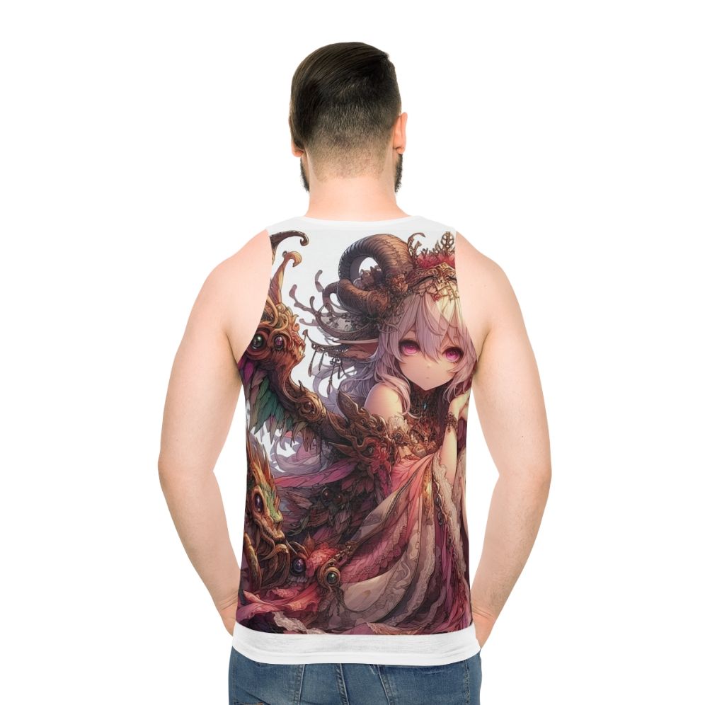 Unisex anime-inspired tank top featuring a beautiful anime girl - men back