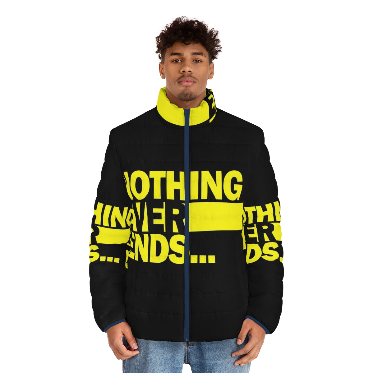 Watchmen Ozymandias Rorscharch "Nothing Ever Ends" puffer jacket - men front