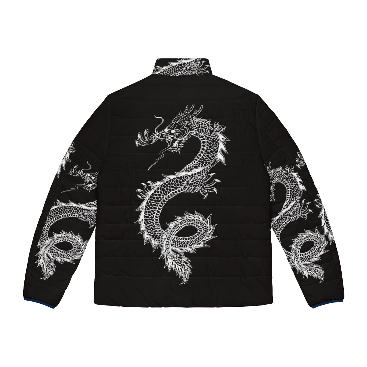 A stylish puffer jacket featuring a cool dragon silhouette design from the legendary animals collection. - Back