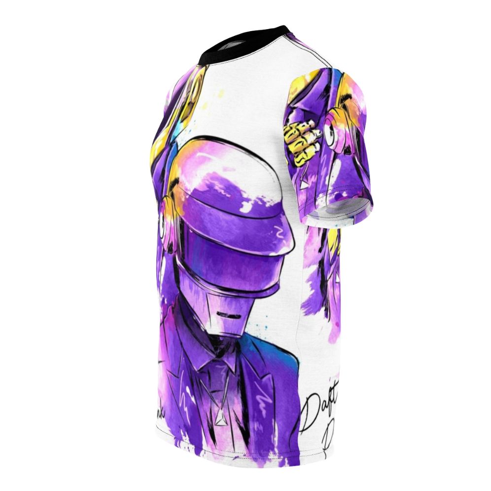 Watercolor-style t-shirt design featuring Daft Punk inspired imagery - men left