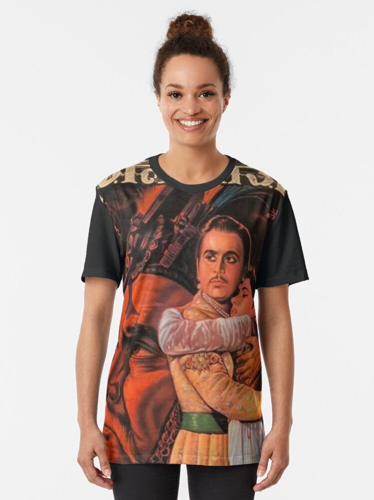 Mughal-e-Azam inspired graphic t-shirt featuring classic Bollywood film imagery - Women