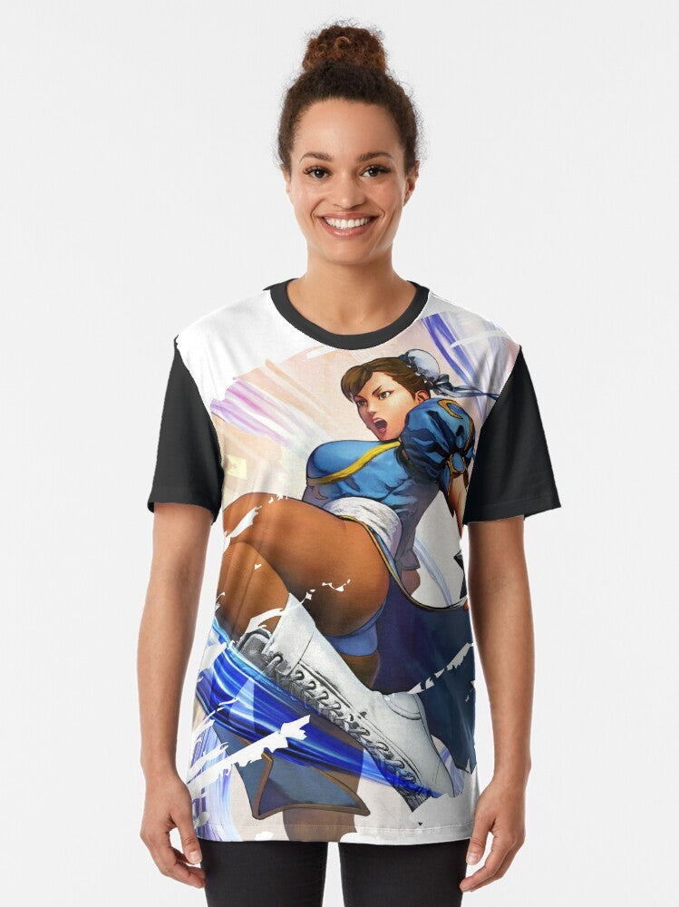 Chun Li, the iconic Street Fighter video game character, featured on a graphic t-shirt - Women