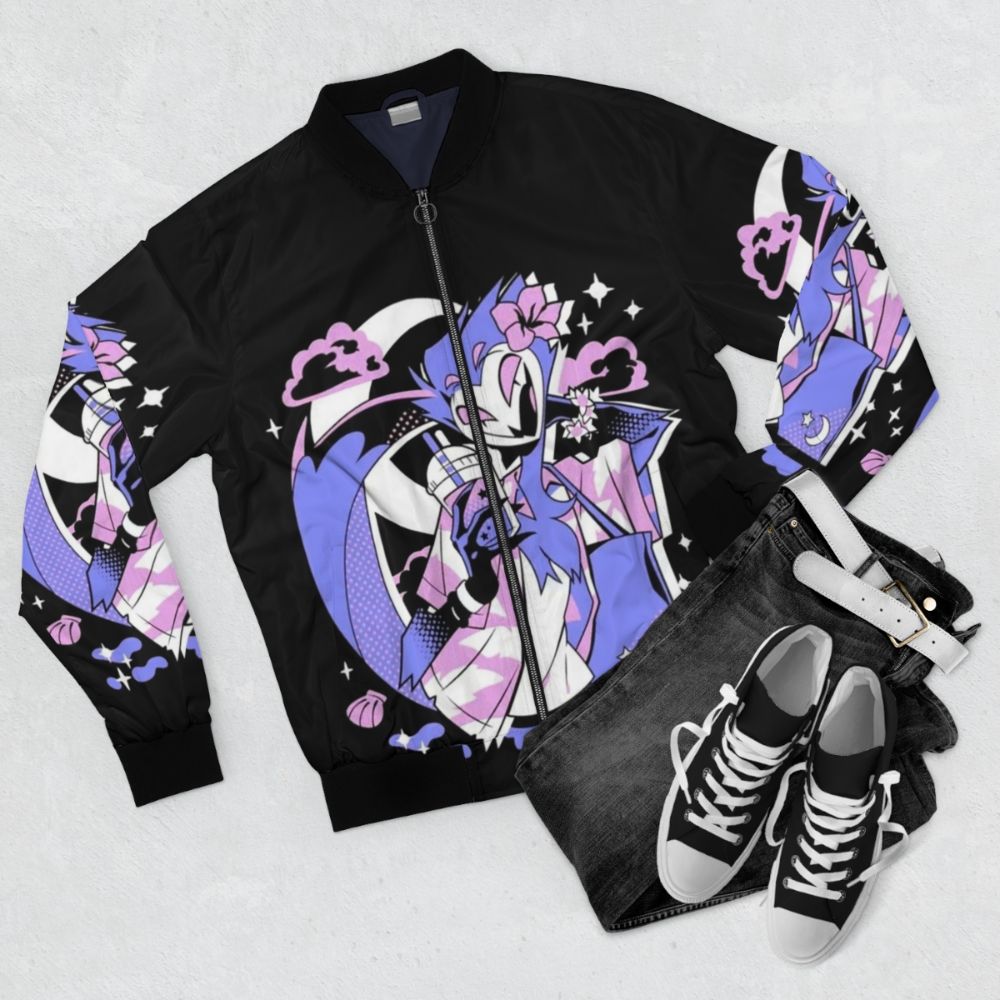 Helluva Boss Stolas Bomber Jacket - Anime Merchandise Inspired by the Character Stolas - Flat lay