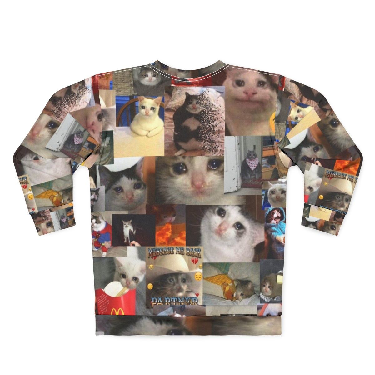 Crying cat meme printed on a cozy sweatshirt - Back