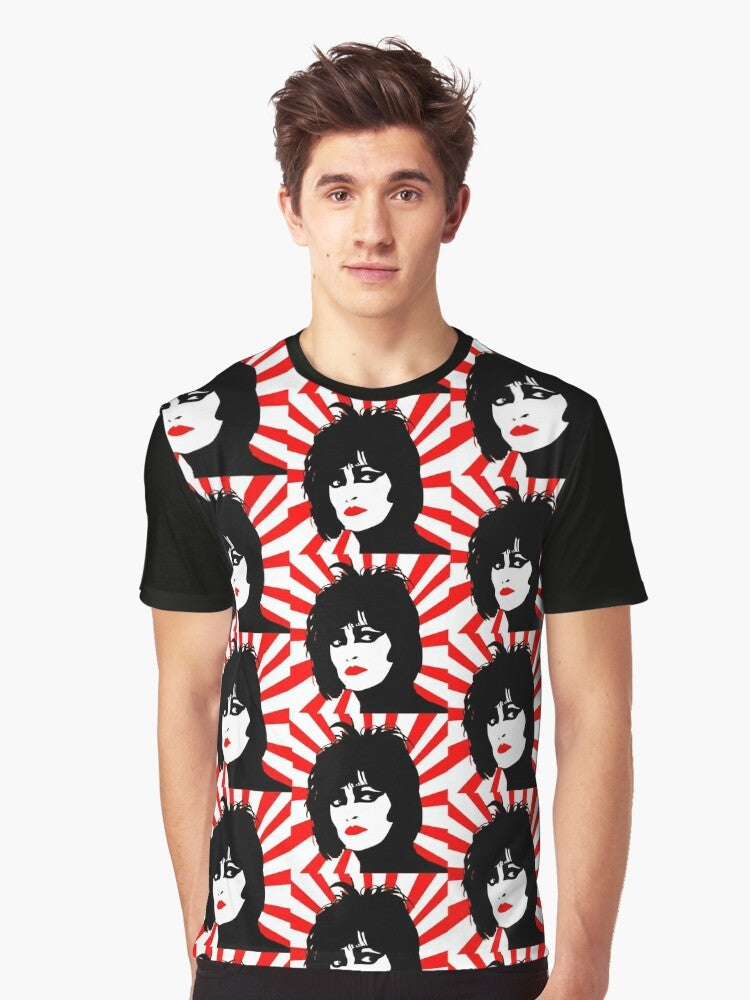 Retro Siouxsie and the Banshees band logo graphic on a t-shirt - Men