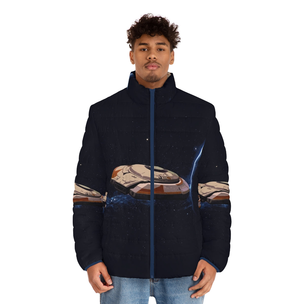 Lost in Space-inspired Jupiter 2 Puffer Jacket with space travel and sci-fi design - men front