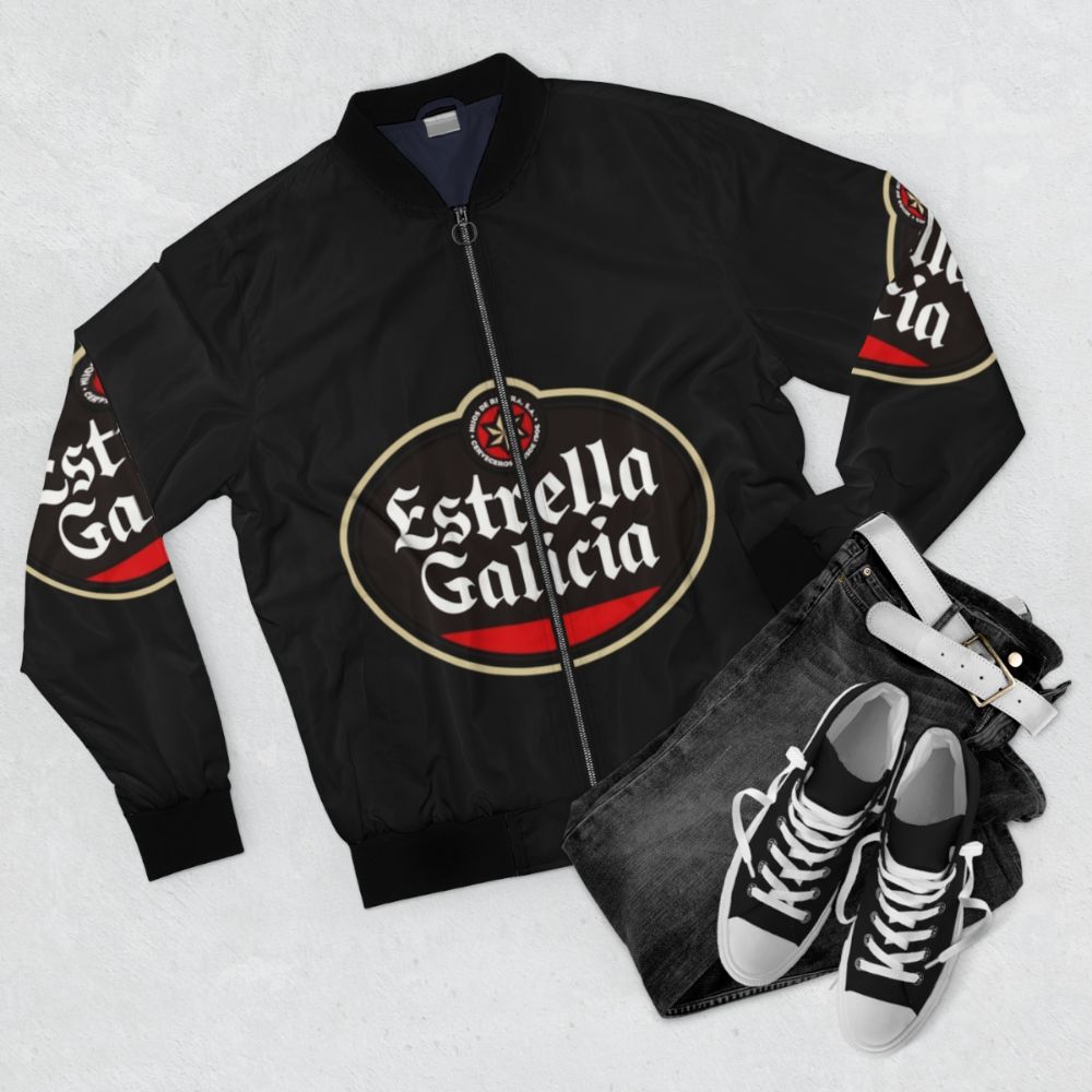 Estrella Galicia Beer Spain Bomber Jacket - Flat lay