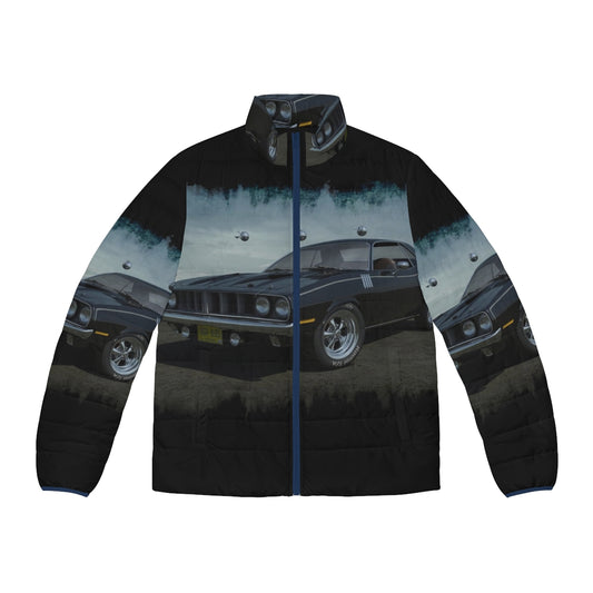 Phantasm Cuda Puffer Jacket featuring the iconic Barracuda car from the horror movie Phantasm