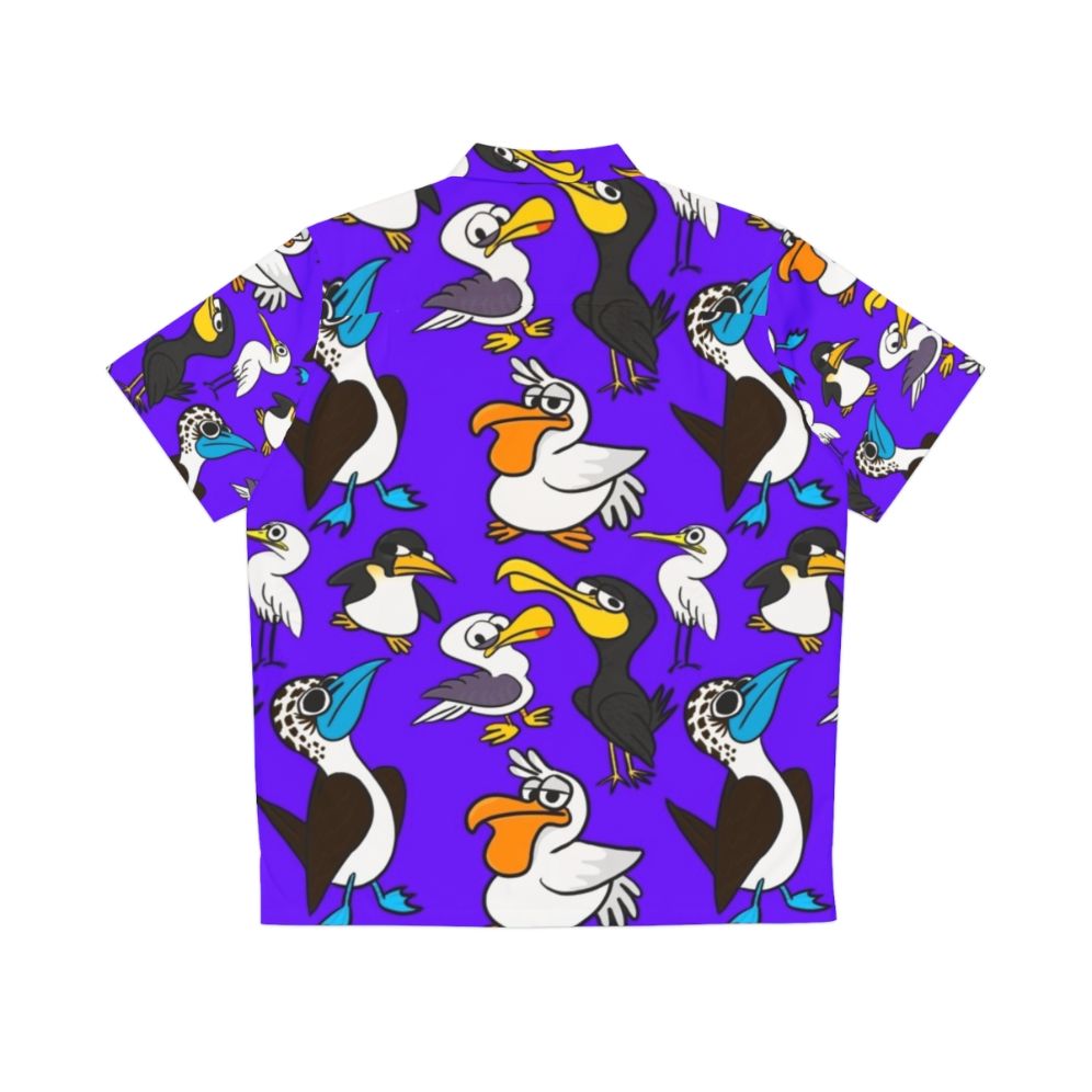 Cartoon seabird flock pattern on a vibrant Hawaiian shirt - Back