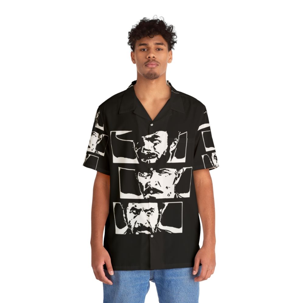 Vintage Hawaiian shirt featuring "The Good, The Bad and The Ugly" movie characters - People Front