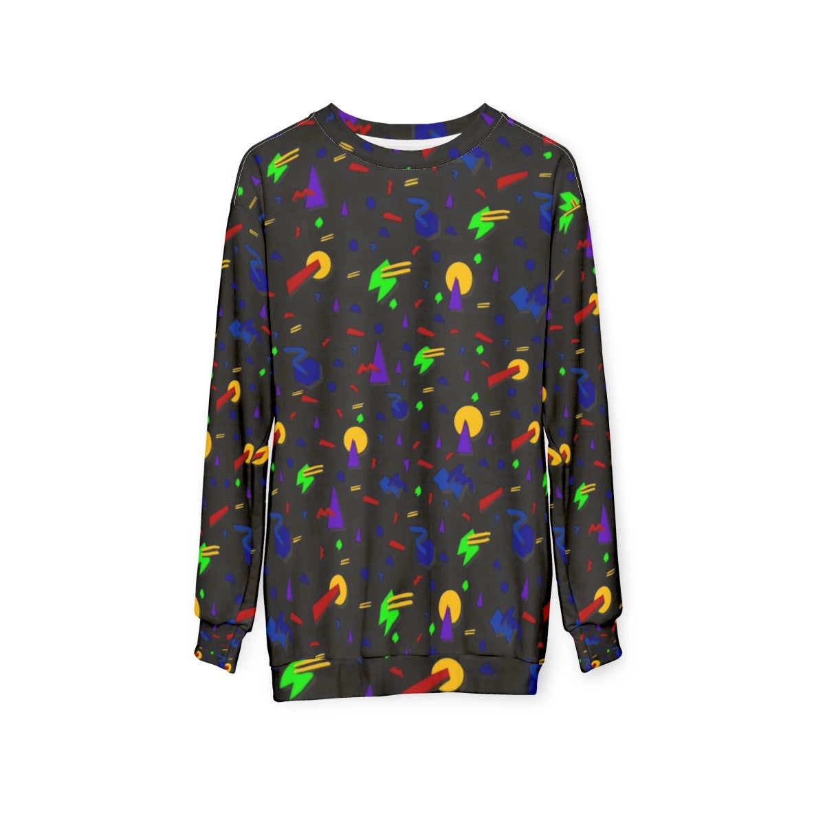 Neon 90s retro sweatshirt with glow-in-the-dark patterns - hanging