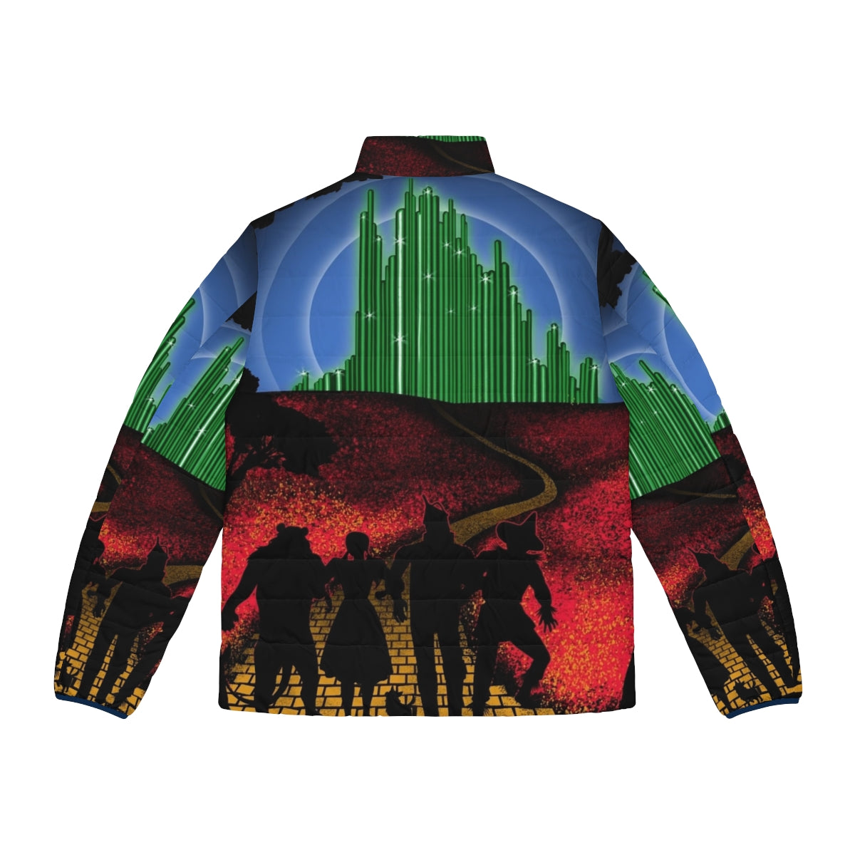 Yellow Brick Road Puffer Jacket featuring iconic Wizard of Oz elements - Back