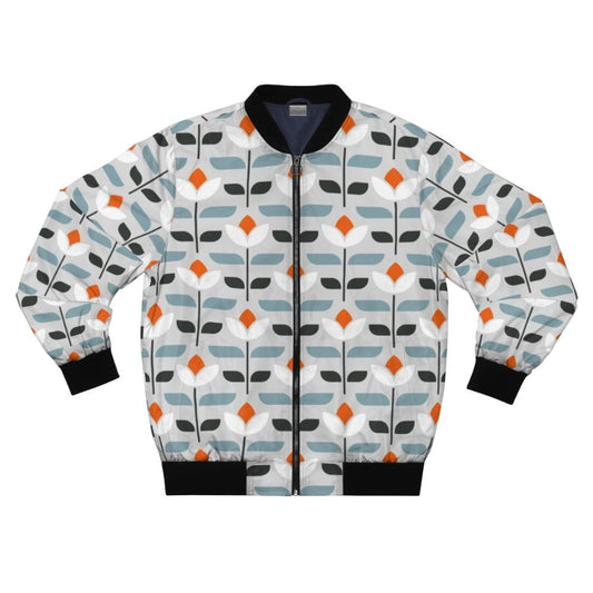 Vintage-inspired bomber jacket with a minimalist geometric floral pattern