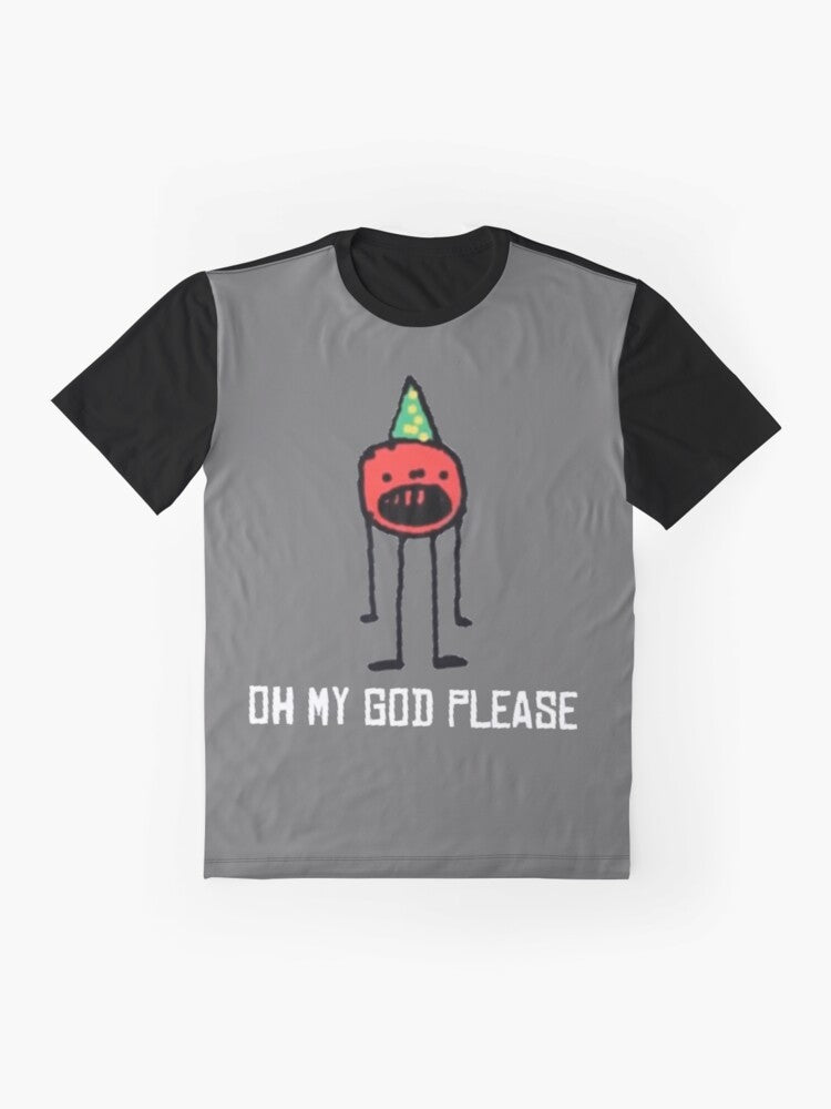 Ironic "OH MY GOD PLEASE" graphic t-shirt featuring CallMeCarson, a popular Twitch streamer and internet personality. - Flat lay