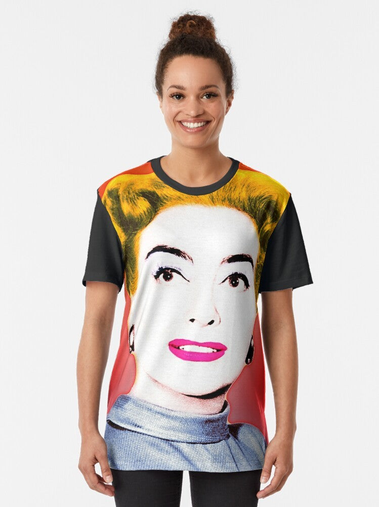 Graphic tee featuring a pop art design of actress Joan Crawford, a Hollywood icon. - Women