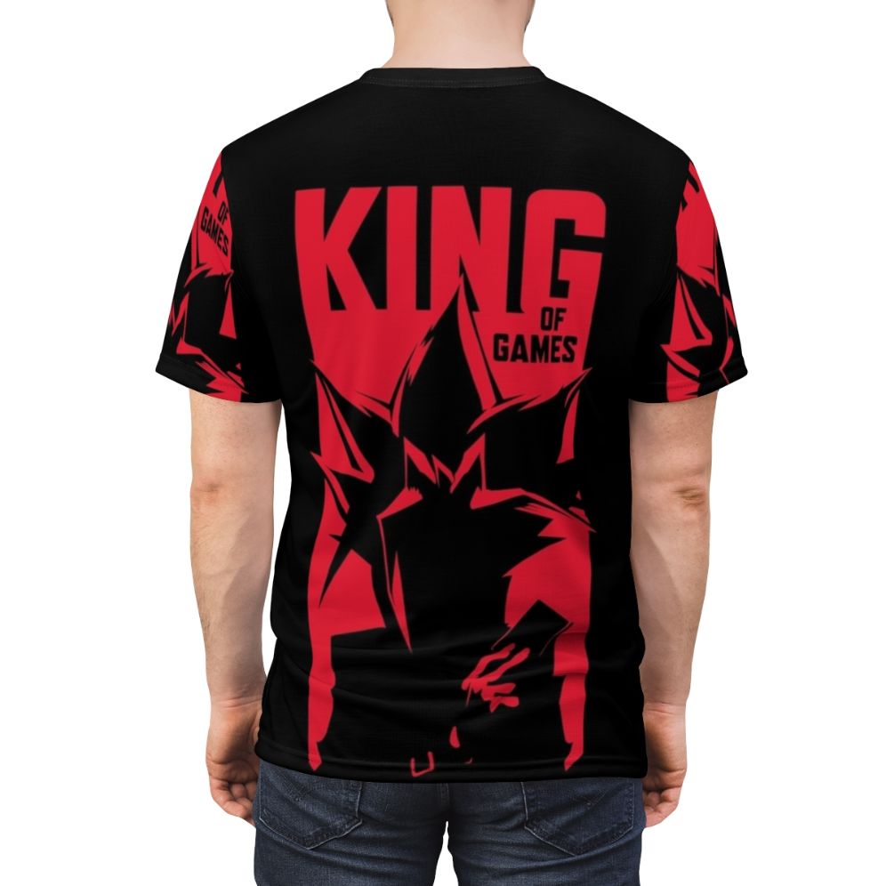 Yugioh-inspired t-shirt featuring iconic characters and symbols from the anime and manga series - men back