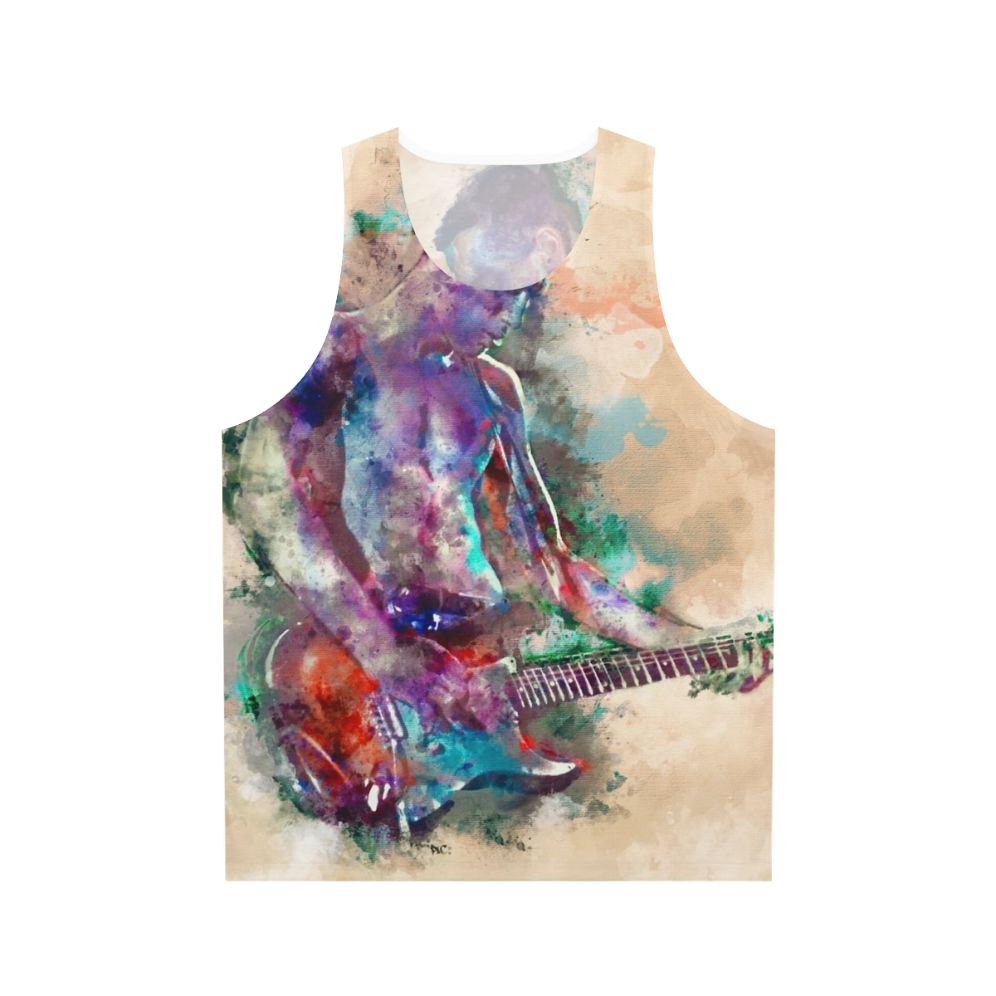 Vibrant guitar boy unisex tank top with watercolor art design