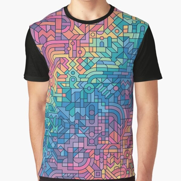 Colorful chaos abstract graphic design on a t-shirt