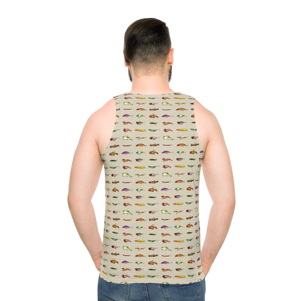 Watercolor fishing lures unisex tank top - men back