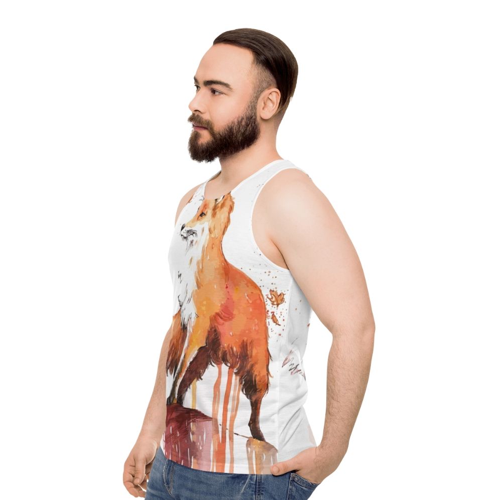 Unisex fox tank top with nature-inspired graphic design - men side