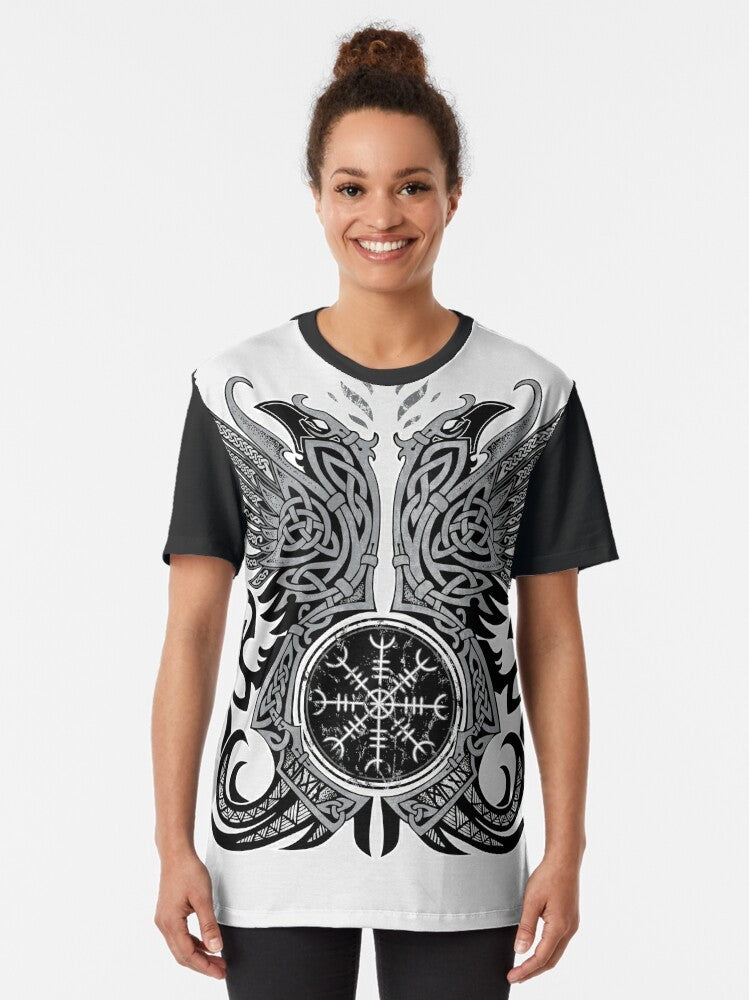 Odin's ravens Huginn and Muninn graphic design on a t-shirt - Women