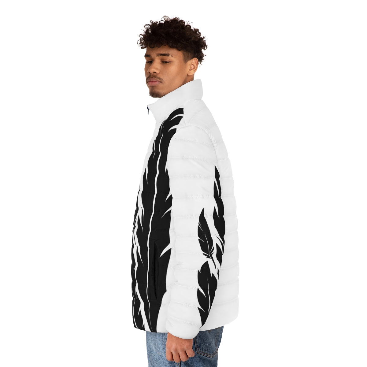 Hawkmoon Black and White Feathers Puffer Jacket for Destiny and Destiny 2 Players - men side left