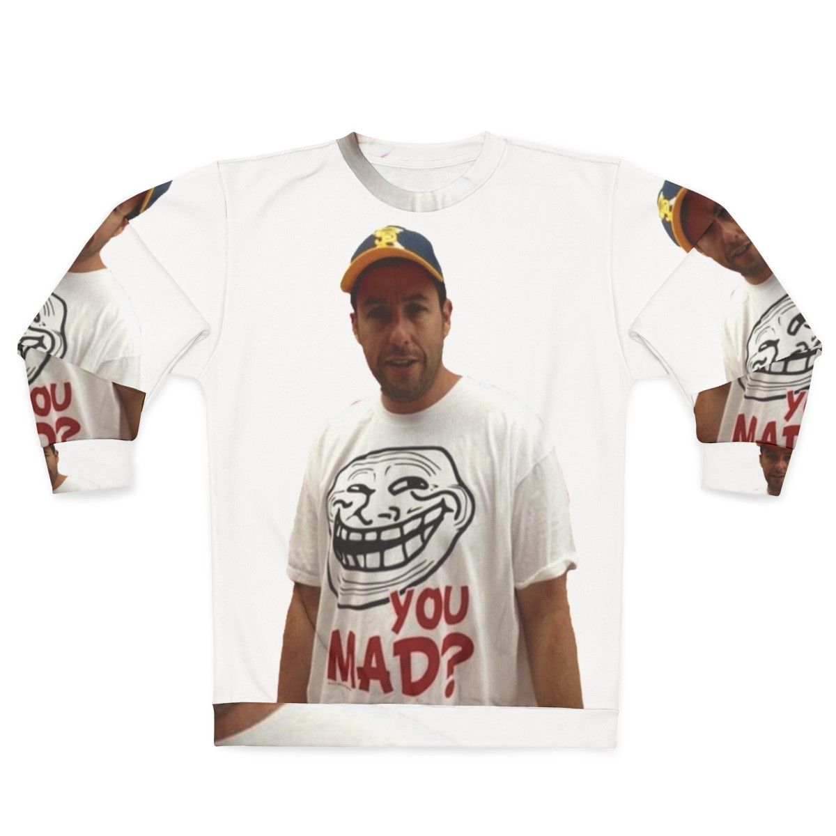 Adam Sandler Wearing a "U Mad" Graphic Sweatshirt