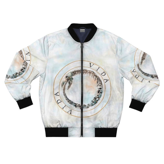 Canserbero Bomber Jacket featuring the Life album cover art and music genres like rap, jazz rap, and hardcore hip hop