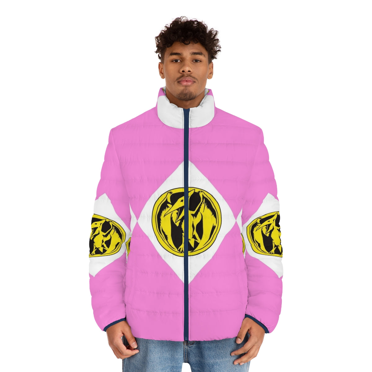 Mighty Morphin Power Rangers Pink Ranger Puffer Jacket with Coin - men front