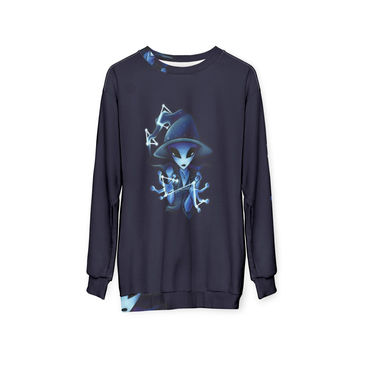 Galaxy Witch Alien Sweatshirt with Cosmic Celestial Design - hanging