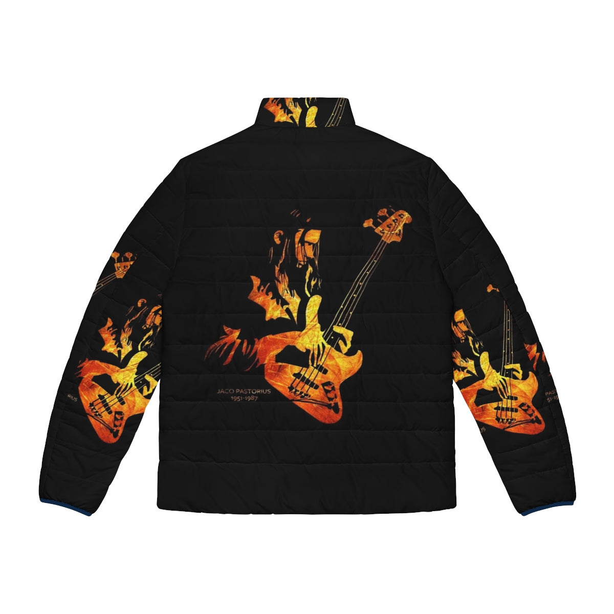 Jaco Pastorius Tribute Puffer Jacket featuring the iconic jazz bass legend - Back