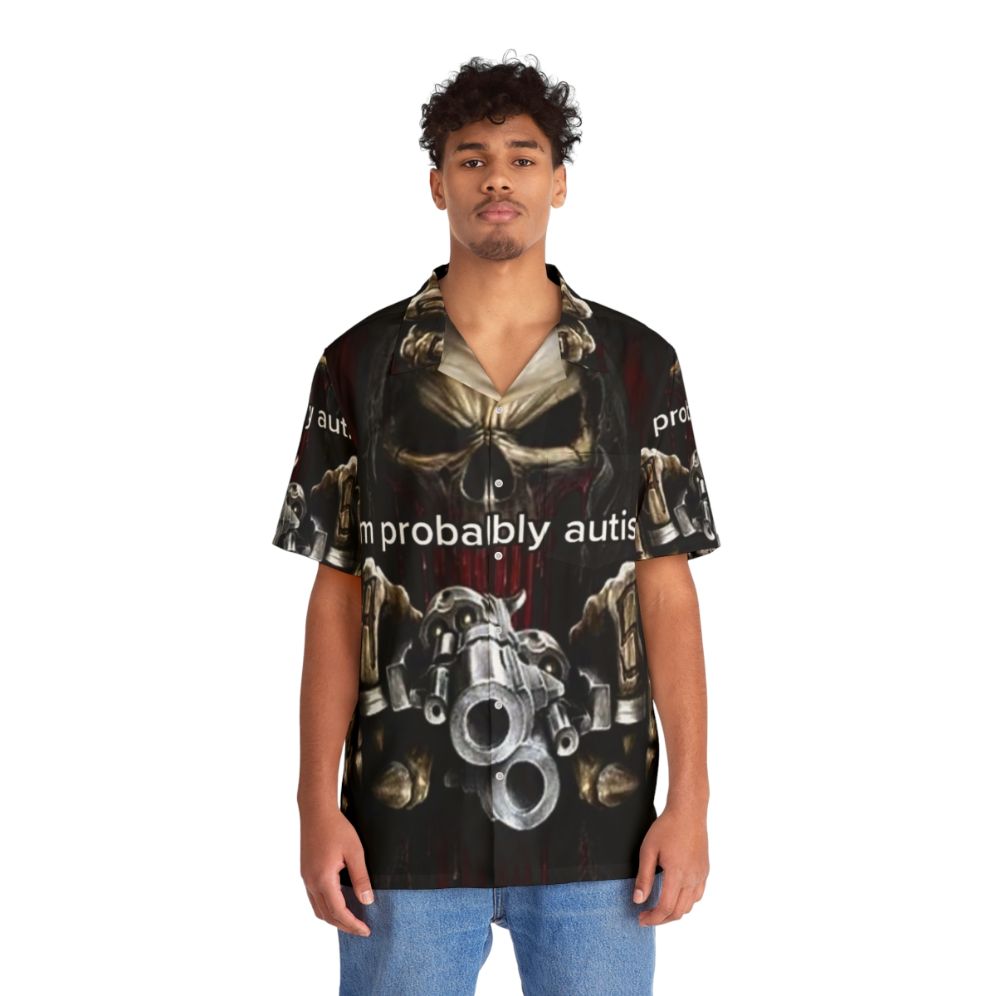 Autistic Hawaiian Shirt with Skeleton Design - People Front