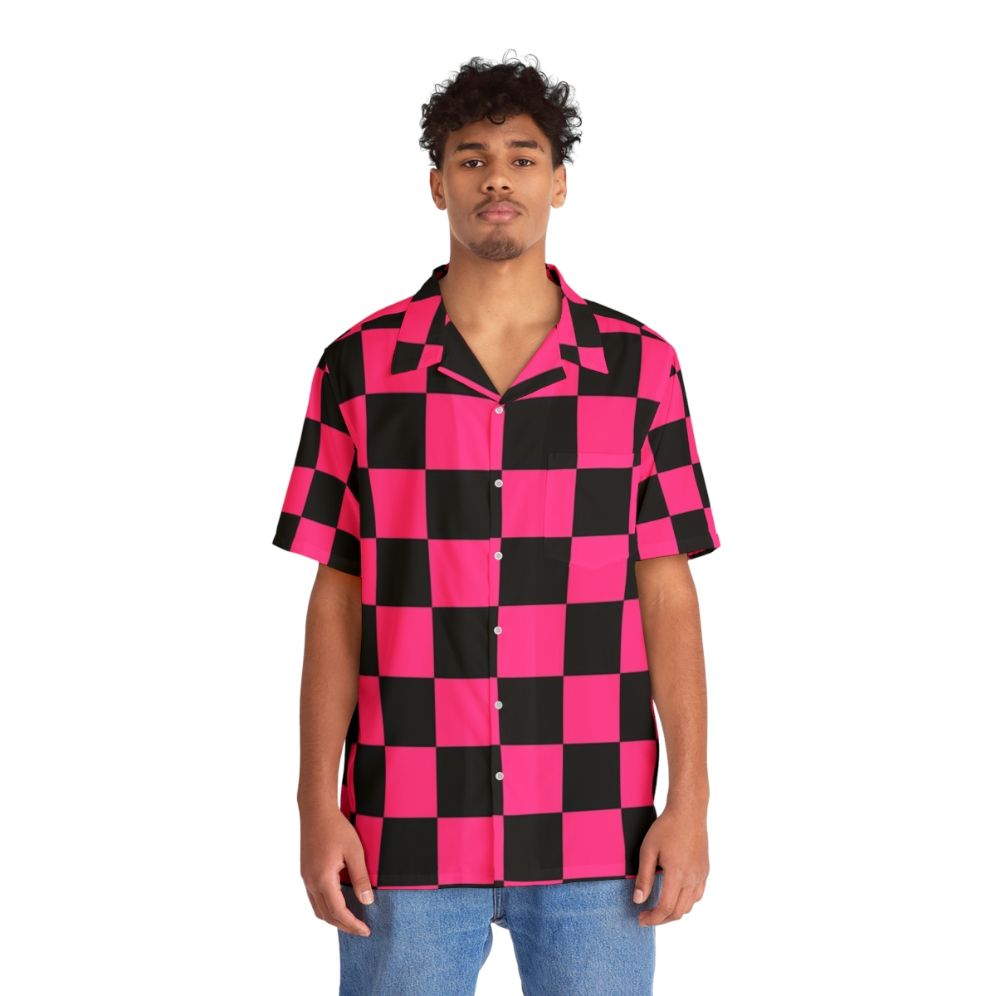 Black and pink checkerboard pattern Hawaiian shirt - People Front