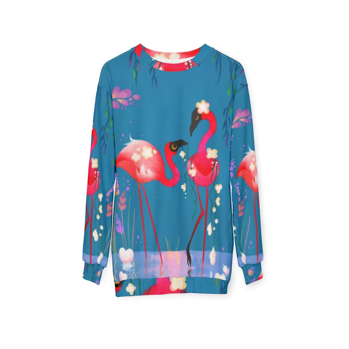 Floral flamingo hooded sweatshirt - hanging