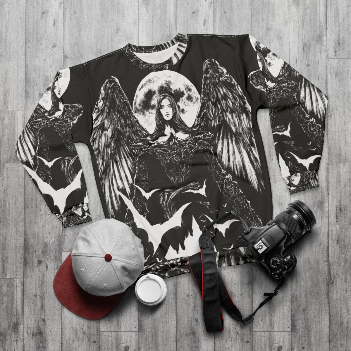 Night Flowing Gothic Vampire Sweatshirt - flat lay