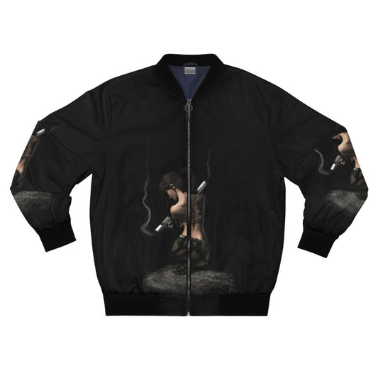 Lara Croft Tomb Raider Legend Bomber Jacket featuring the iconic Tomb Raider logo and silhouette