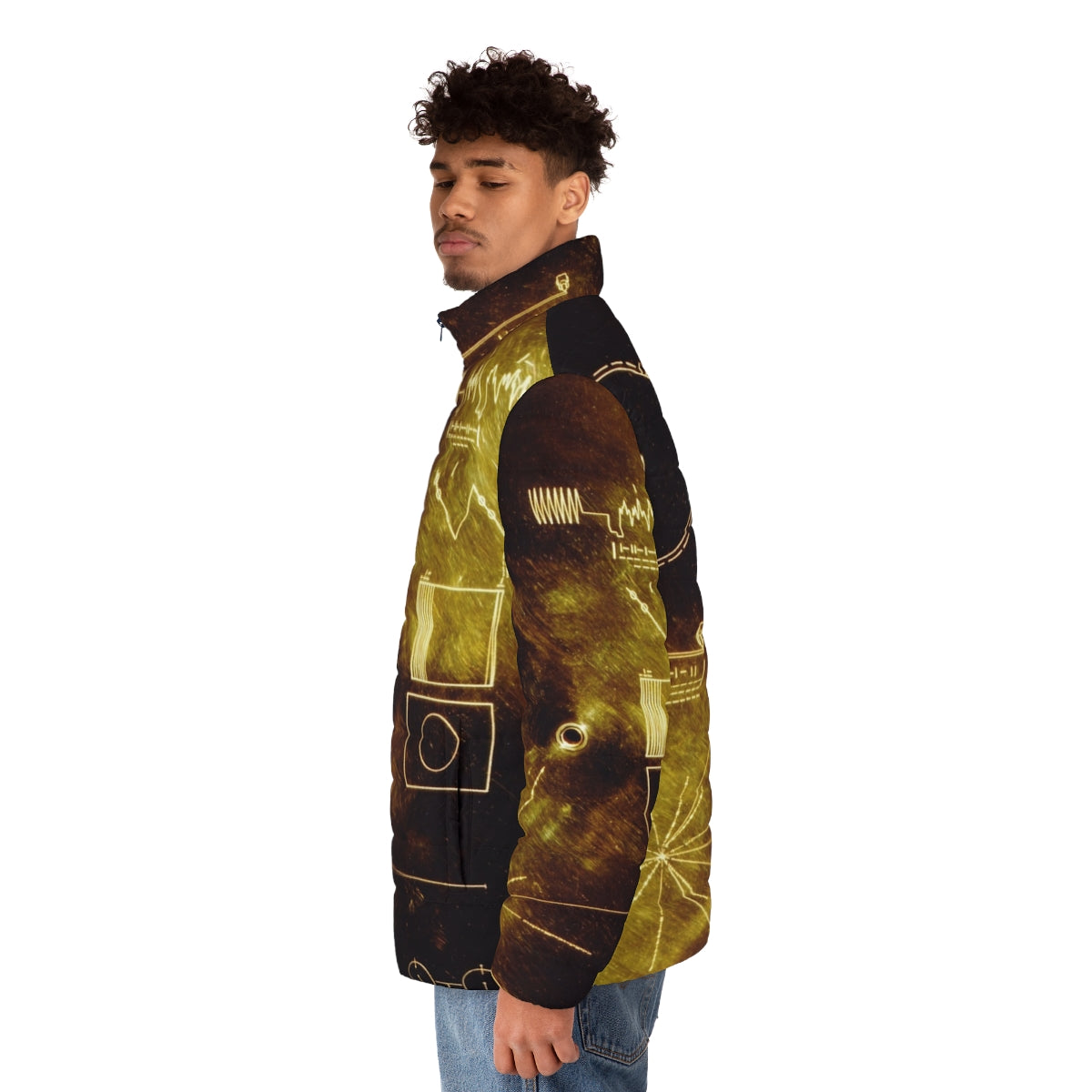 Voyager Golden Record Puffer Jacket featuring the iconic golden record launched into space - men side left