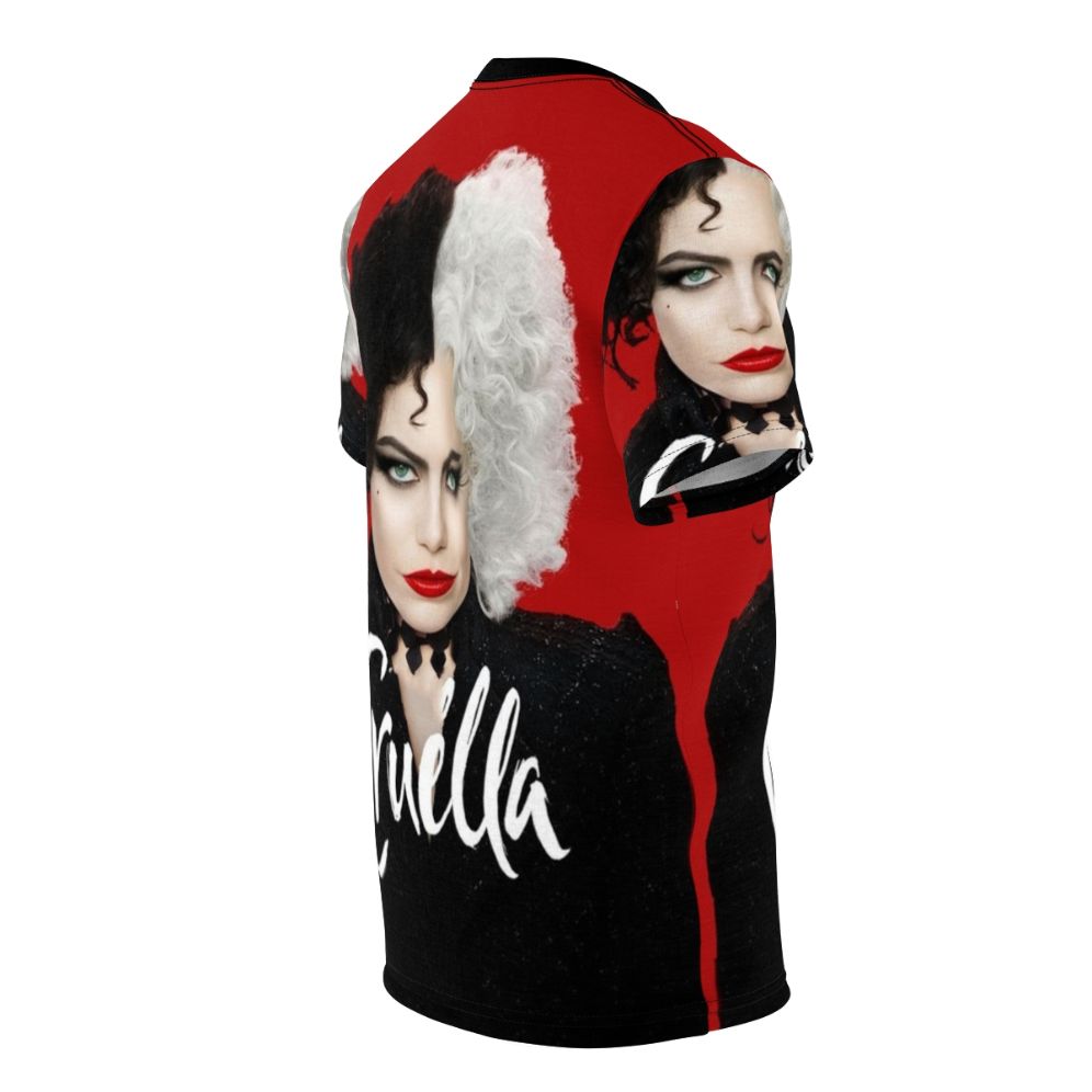 Stylized Cruella de Vil inspired art print T-shirt design - men right