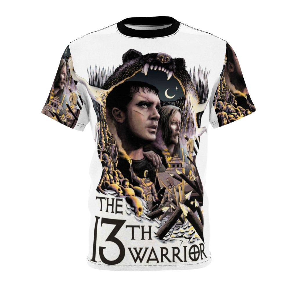 "13th Warrior" inspired t-shirt featuring a stylized design for fans of the action-adventure fiction book and movie