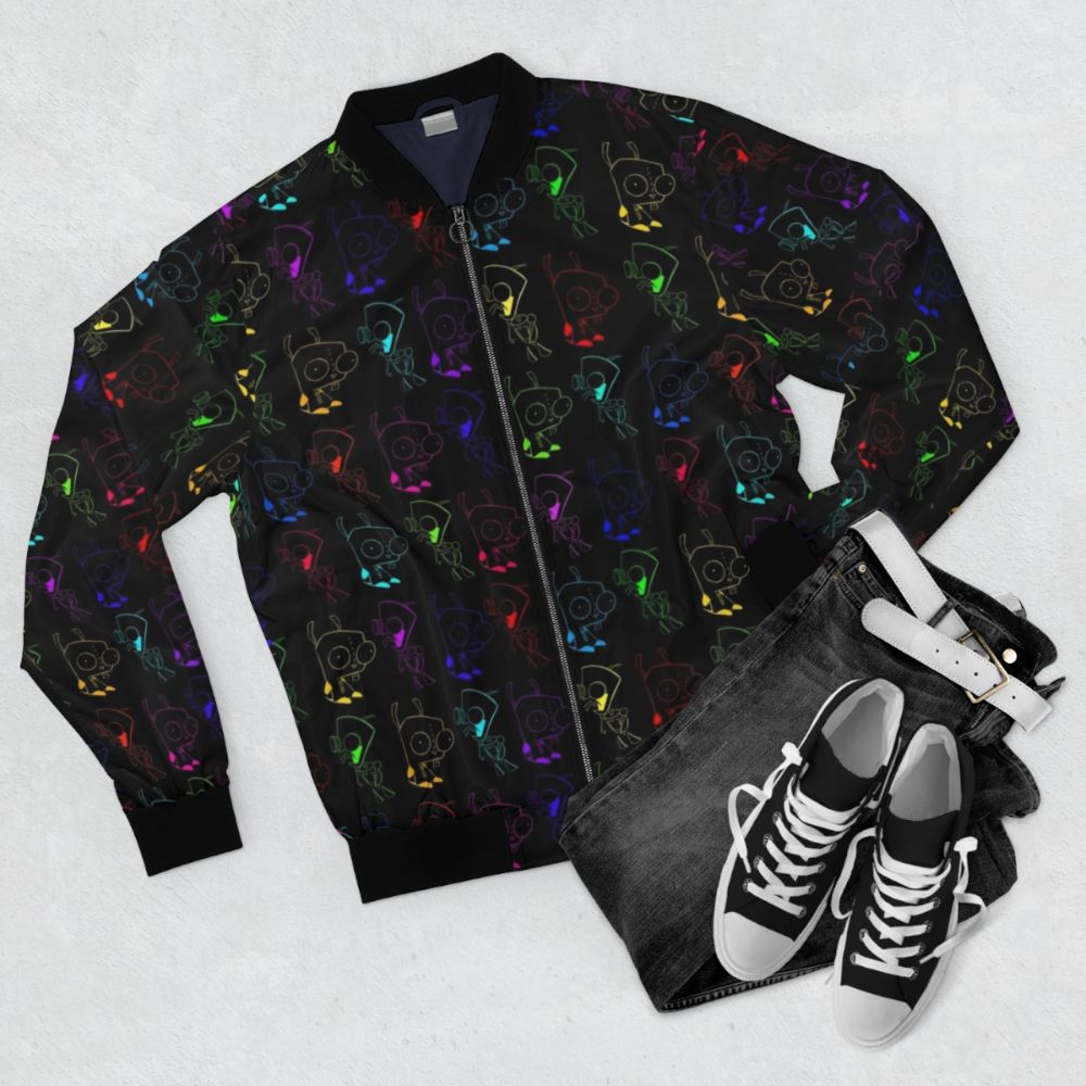 Invader Zim Gir Retro Bomber Jacket - Flat lay