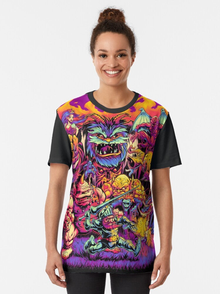 Retro "Ghosts 'n Goblins" graphic t-shirt featuring the classic video game characters and imagery - Women