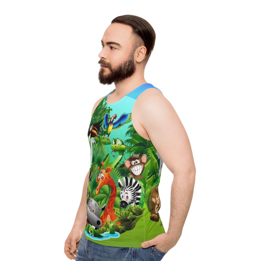 Unisex tank top with jungle-themed animal print design - men side